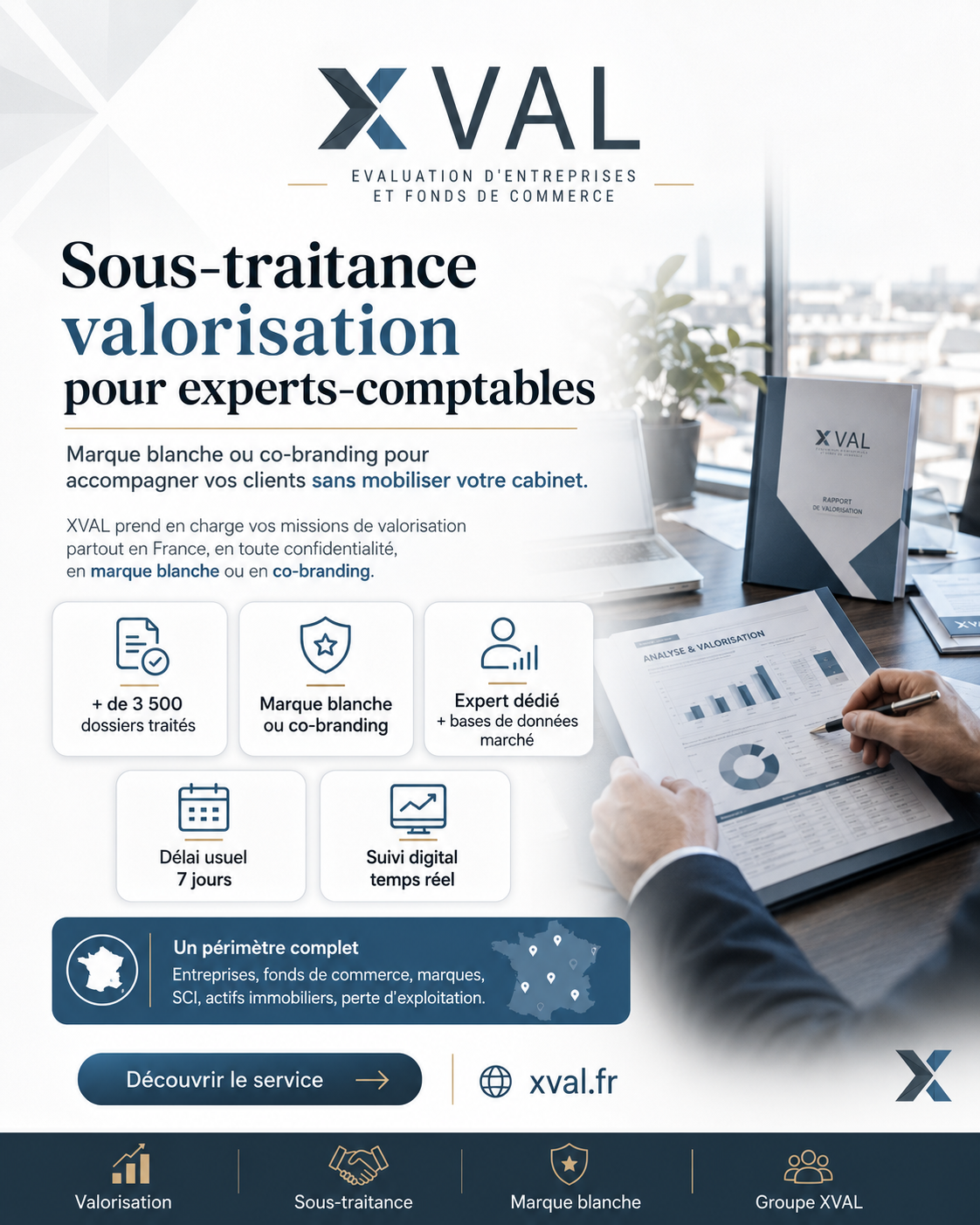 Sous-traitance valorisation pour experts-comptables — marque blanche ou co-branding XVAL