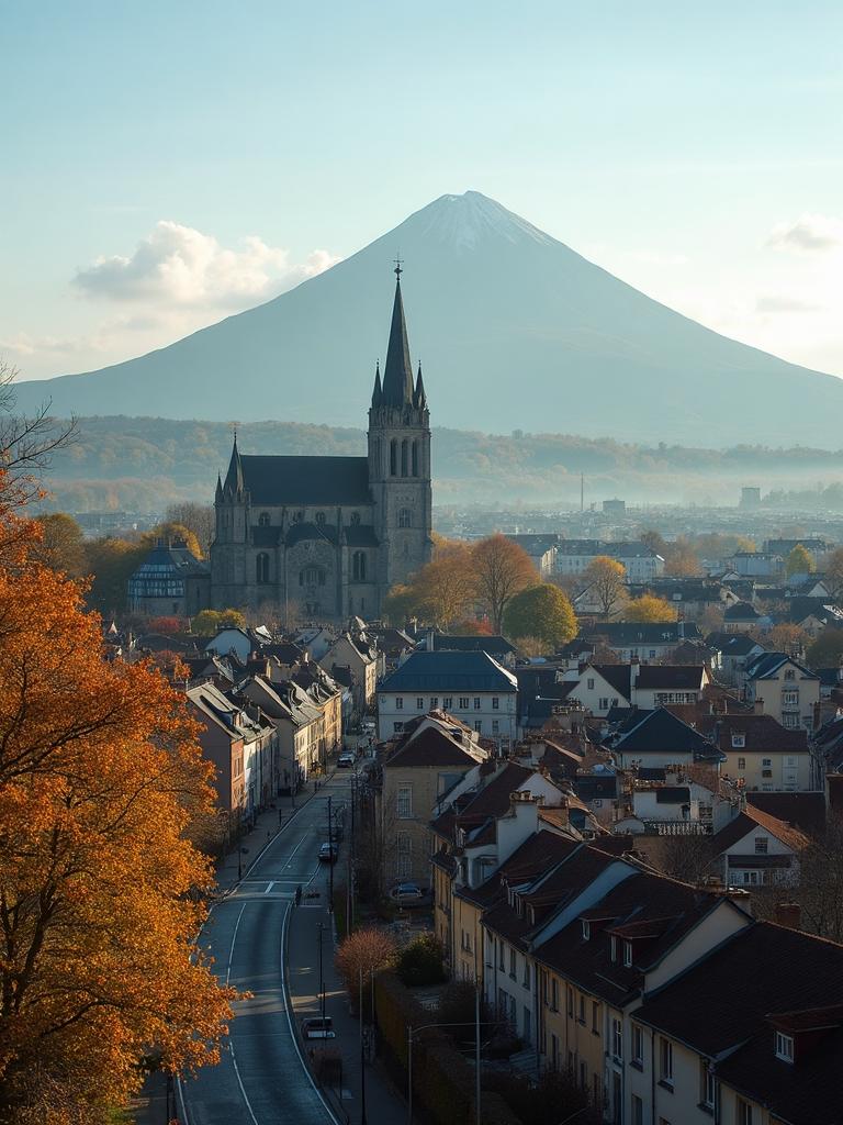 Vue de Clermont-Ferrand avec la cathédrale et le puy de Dôme